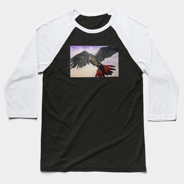 Red Tailed Black Cockatoo Baseball T-Shirt by Fallcrown